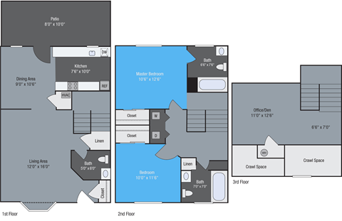 Floor plan for 2 beds, 2 baths, 1300 sqft